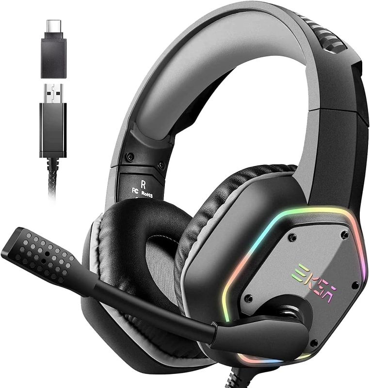 Photo 1 of EKSA E1000 Gaming Headset, Computer Headphones with Noise Canceling Mic & RGB Light, Compatible with PC, PS4, PS5, Laptop ()