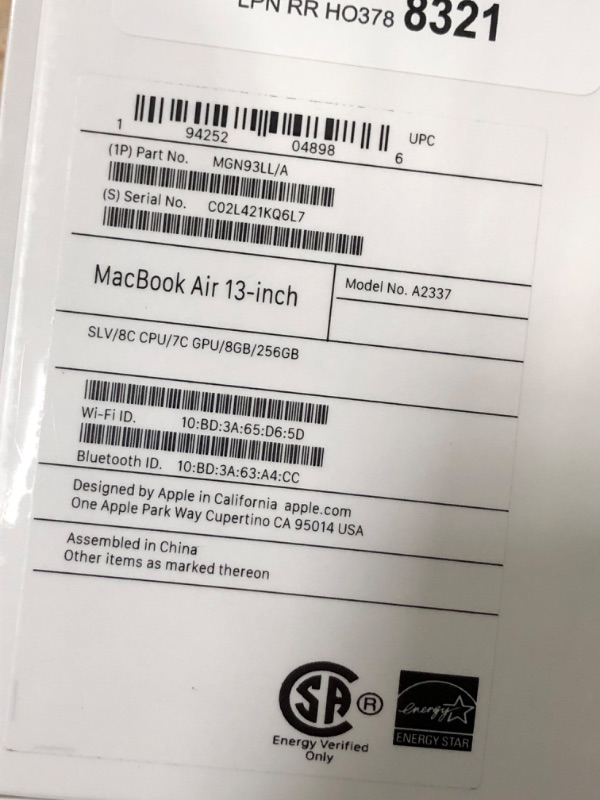 Photo 2 of **FACTORY SEALED **Apple 2020 MacBook Air Laptop M1 Chip, 13" Retina Display, 8GB RAM, 256GB SSD Storage, Backlit Keyboard, FaceTime HD Camera, Touch ID. Works with iPhone/iPad; Silver 256GB Silver
