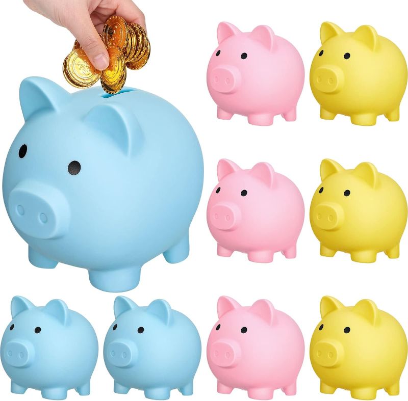 Photo 1 of 
9 Pcs Large Plastic Piggy Bank for Kids 6 x 4.8 x 5.4 Inches Pig Money Bank Cute Piggy Bank Coin Bank for Girls Boys Birthday Christmas Baby Shower(Blue