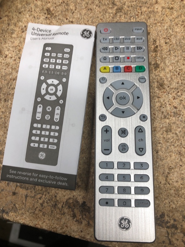 Photo 2 of GE Backlit Universal Remote Control for Samsung, Vizio, LG, Sony, Sharp, Roku, Apple TV, TCL, Panasonic, Smart TV, Streaming Players, Blu-Ray, DVD, Simple Setup, 4-Device, Silver, 48844 Silver 4 Device Backlit