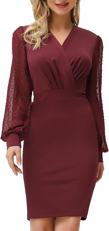 Photo 1 of GRACE KARIN Women's Pencil Work Dresses Long Sleeve Wrap V Neck Bodycon Business Dress Elegant Cocktail Party Work LG