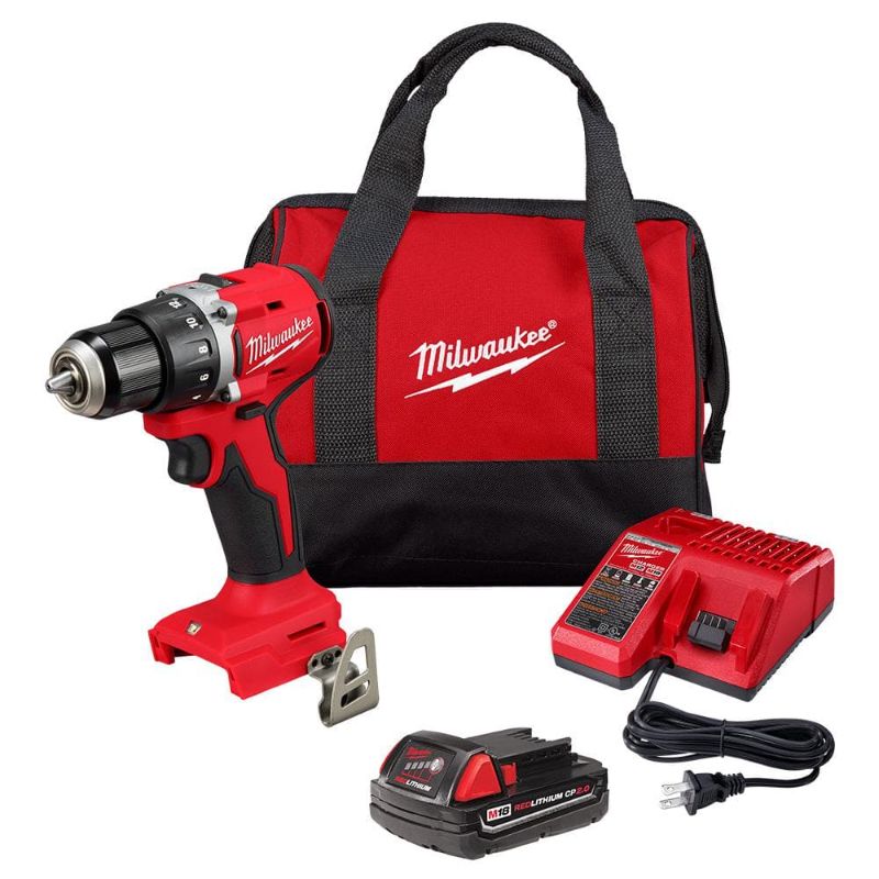 Photo 1 of MISSING THE DRILL AND BATTERY ***Milwaukee M18 18V Lithium-Ion Brushless Cordless 1/2 in. Compact Drill/Driver with One 2.0 Ah Battery, Charger and Tool Bag
