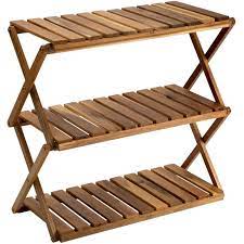 Photo 1 of 2 PACK** 3 Tier Multipurpose Shelf Display Rack, Foldable Wood Plant Stands, Shelf Decorations For Living Room, Shoe Rack, 27.5 L x 12.2 W x 24.8 H inches, Natural Color
