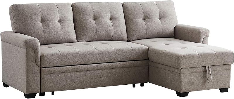 Photo 1 of **BOX 3 OF 3 ONLY**Lilola Home Linen Reversible Sleeper Sectional Sofa with Storage Chaise, Light Gray
