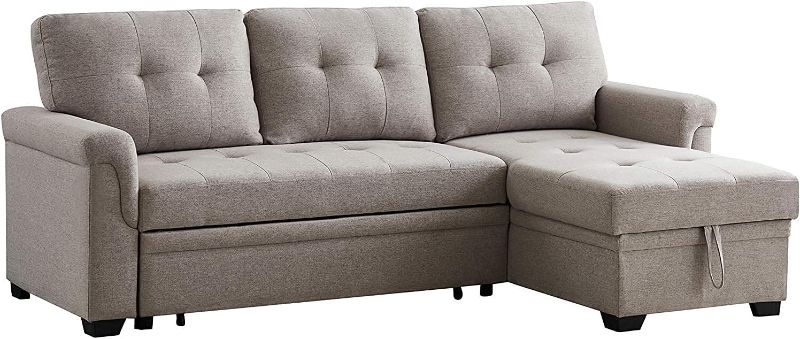 Photo 1 of **BOX 2 OF 3 ONLY**Lilola Home Linen Reversible Sleeper Sectional Sofa with Storage Chaise, Light Gray
