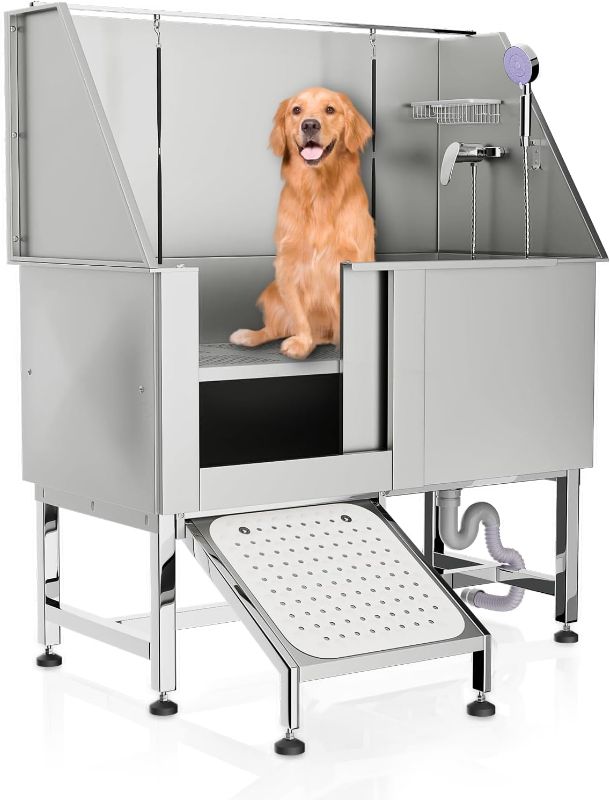 Photo 1 of ***Parts Only***MoNiBloom 50" Dog Bath Tubs for Large Dogs, Professional Stainless Steel Pet Grooming Tub w/Complete Accessories & Ramp, Dog Washing Station for Domestic and Professional Use, 250 lbs Capacity
