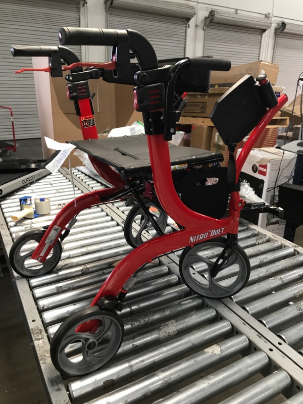 Photo 2 of Drive Medical Nitro Duet Dual Function Transport Wheelchair and Rollator Rolling Walker, Red Duet Walker/Transport Chair Red