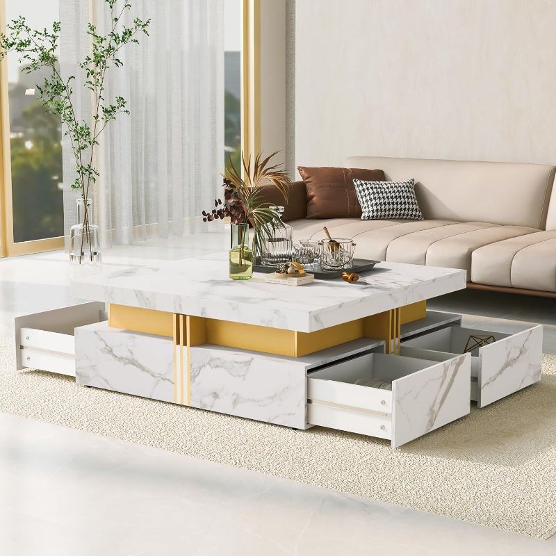 Photo 1 of **BOX 2 OF 2 ONLY **Linique Modern Square Storage Coffee Table with 4 Drawers for Living Room, White
