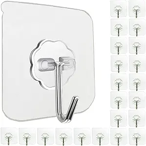 Photo 1 of Jwxstore Wall Hooks for Hanging 33lb(Max) Heavy Duty Self Adhesive Hooks 24 Pack Transparent Waterproof Sticky Hooks for Keys Bathroom Shower Outdoor Kitchen Door Home Improvement Utility Hooks