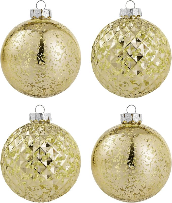 Photo 1 of **DIRTY**
Jumbo Mercury Christmas Ball Ornaments 4" Champagne