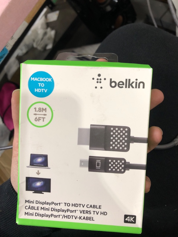 Photo 2 of Belkin Mini Displayport To HDMI Cable 6ft - Compatible With 4k Monitors - HDMI to Displayport Cable - DP To HDMI Cable - Connect TV & Monitors to MacBook Pro, Surface Pro & More (Black/White) Mini DisplayPort to HDMI Cable 6'