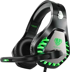 Photo 1 of BUTFULAKE Gaming Headset Wired Headphones for PS5 PS4 Xbox One PC Over Ear Headphones with Microphone Green LED Light Game Headsets for Nintendo Switch PSP Smartphones