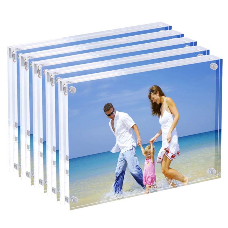 Photo 1 of AMEITECH Acrylic Photo Frames,"3.5x5'' Double Sided Magnetic Picture Frame, Desktop Frameless Postcard Display (1 Pack)