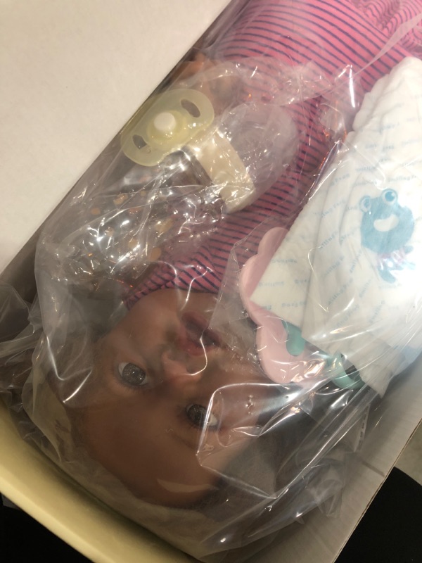 Photo 1 of JIZHI Reborn Baby Dolls Black - 22 Inch Lifelike Soft Body Realistic-Newborn Baby Dolls Taupe Eyes Caramel Skin Tone Pink Striped Skirt Real Life Baby Dolls and Toy Accessories Gift for Kids Age 3 Saskia