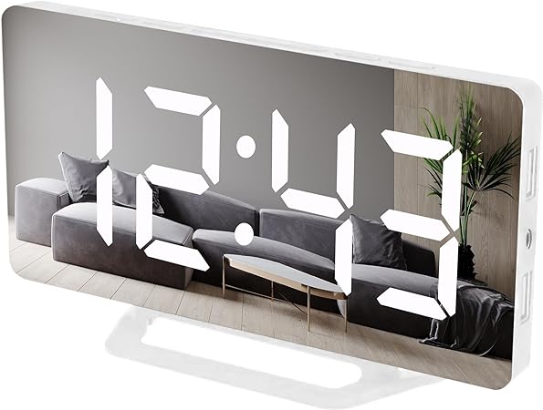 Photo 1 of Alarm Clock for Bedrooms & Heavy Sleepers Adults or Kids - Mirror LED Digital Large Display for Desk Wall Home Living Room Office Decor with Auto Dimmer Mode Dual USB Charger Ports 12/24H 