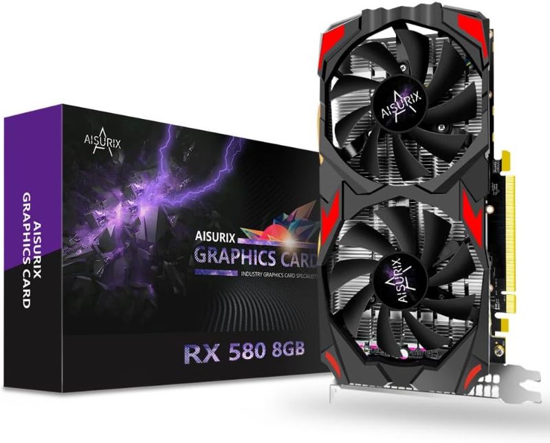 Photo 1 of AISURIX Radeon RX 580 Graphic Cards, 2048SP, Real 8GB, GDDR5, 256 Bit, Pc Gaming Radeon Video Card for AMD, 2XDP, HDMI, PCI Express 3.0 with Freeze Fan Stop for Desktop Computer Gaming Gpu
