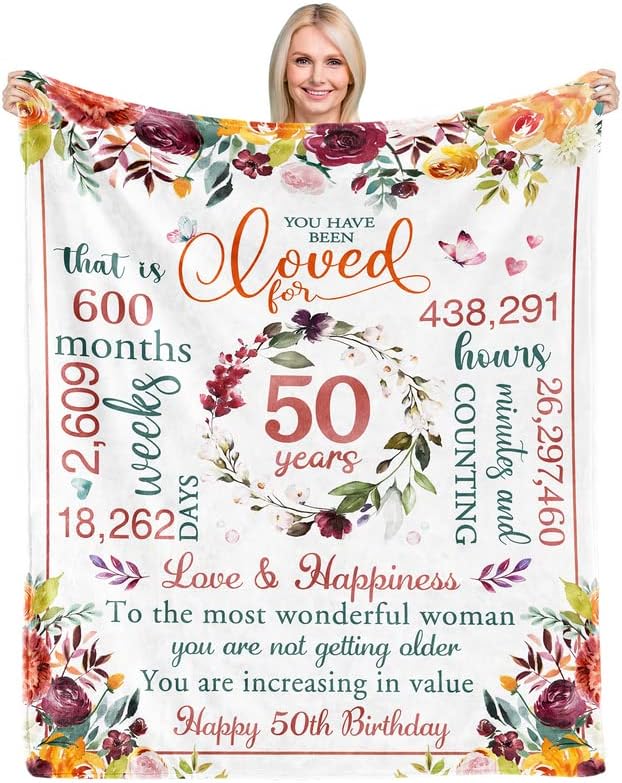Photo 1 of 50th Birthday Gifts for Women, Gifts for 50 Year Old Woman, 50th Birthday Gift Ideas, Mom Birthday Gifts, Happy 50th Birthday Decorations for Her Wife Sister, Soft Throw Blanket