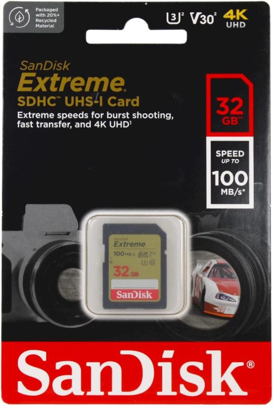 Photo 1 of SanDisk 32GB Extreme SDHC UHS-I Memory Card - C10, U3, V30, 4K, UHD, SD Card - SDSDXVT-032G-GNCIN 32GB Memory Card Only