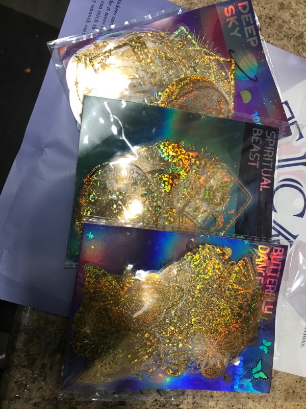 Photo 2 of 300 PCS Gold Holographic Stickers,DIY Decorative Resin Stickers for Adults Teens Kids,Transparent Laser Stickers for Water Bottle Laptop Scrapbook Journal Notebook