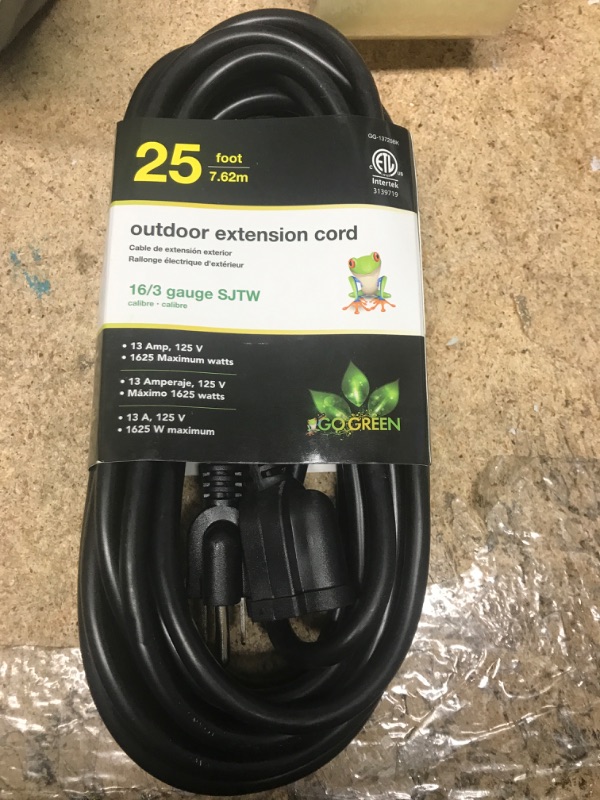 Photo 1 of Go Green Power Inc. (GG-13725BK) 16/3 Heavy Duty, Outdoor Extension Cord, Black, 25 ft 