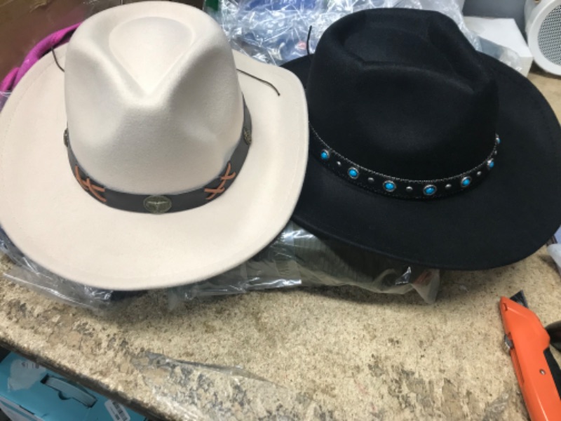 Photo 1 of  2 Pack Women & Men Classic Wide Brim Belt Buckle Fedora Hat