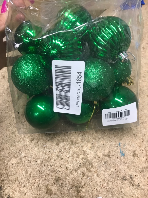 Photo 2 of 18Pcs Christmas Balls Ornaments for Xmas Tree - Shatterproof Christmas Tree Decorations Medium Hanging Ball Green 2.5in x 18 Pack Medium (2.5") 18PCS Emerald Green