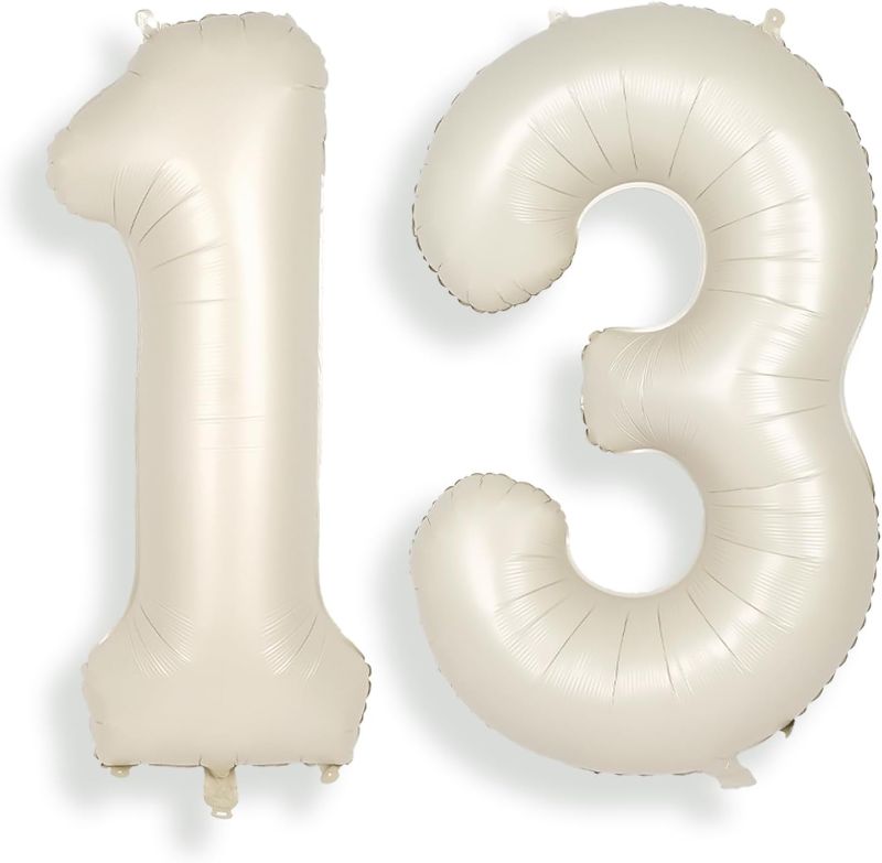 Photo 2 of  40 Inch Cream White Large 13 Number Balloons Big Foil Helium Number Balloons 0-9 Jumbo Happy 13th Mylar Birthday Party Decorations for Boy or Girl 31 Anniversary Party Supplies