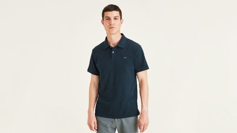 Photo 1 of Dockers Rib Collar Polo (Big and Tall), Men's, Blue 3XL