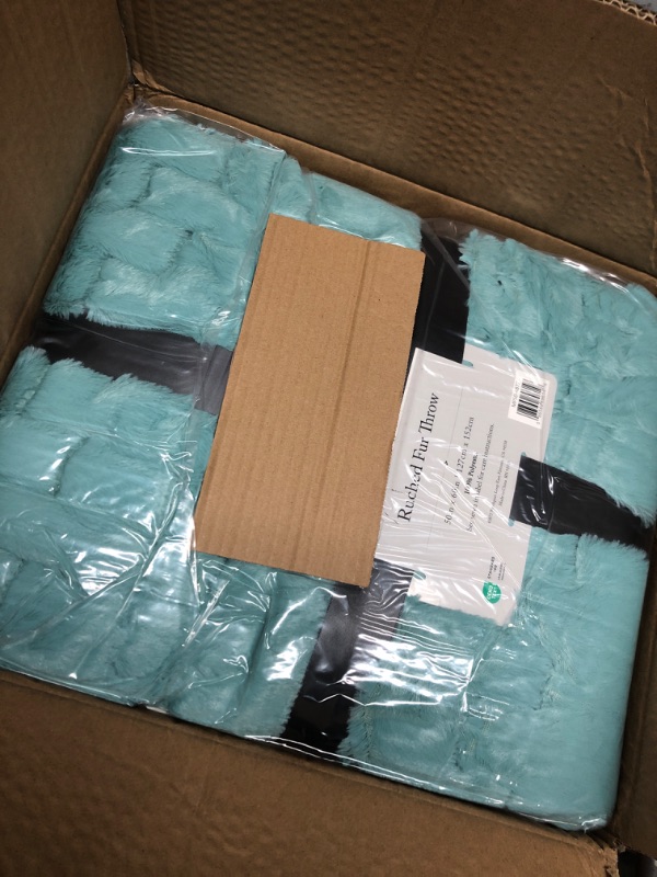 Photo 1 of Madison Park Ruched Luxury Throw Premium Soft Cozy Brushed Long Faux Fur For Bed, Couch or Sofa, 50"x60", Aqua