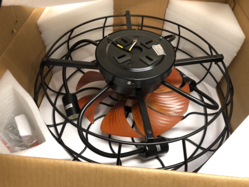 Photo 1 of 20" Flush Mount Caged Ceiling Fans with Lights - Black Bladeless Ceiling Fan with Remote and Reversible Blades, Small Farmhouse Ceiling Fan Light Fixture for Bedroom, Kitchen, Indoor, Covered Patios 20" Black