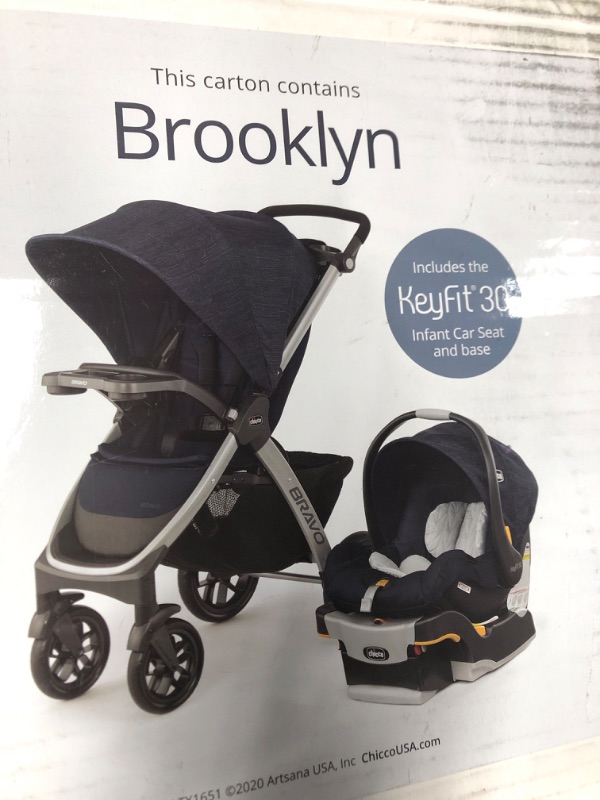 Photo 6 of Chicco Bravo 3-in-1 Trio Travel System, Bravo Quick-Fold Stroller with KeyFit 30 Infant Car Seat and base, Car Seat and Stroller Combo | Brooklyn/Navy Brooklyn Bravo