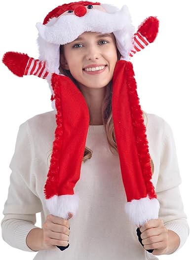 Photo 1 of AOM Christmas Hat for Adults kids, Funny Plush Velvet Santa Hat with Ear Jumping for Men and Women Christmas Dress Up Party