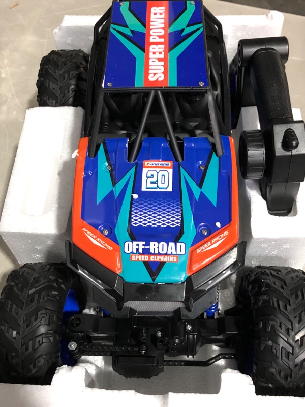 Photo 2 of DEERC DE60 Large 1:8 Scale Upgraded RC Cars Remote Control Car for Adults Boys,Off Road Monster Truck with Realistic Sound,2.4Ghz 4WD Rock Crawler Toy All Terrain Climbing,2 Batteries for 80 Min Play Classic Blue