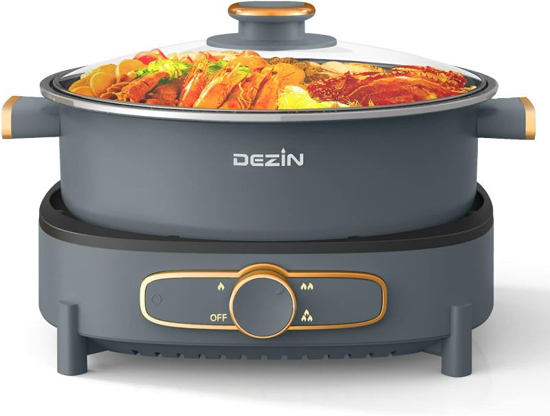 Photo 1 of [FOR PARTS, READ NOTES] NONREFUNDABLE
Dezin Electric Hot Pot with Divider, 5L Double-Flavor Shabu Shabu Hot Pot, Dual Sided Removable Non-Stick Electric Pot Depth Divided Hotpot Pot with Multi-Power Control, 2 Silicone Ladles Included