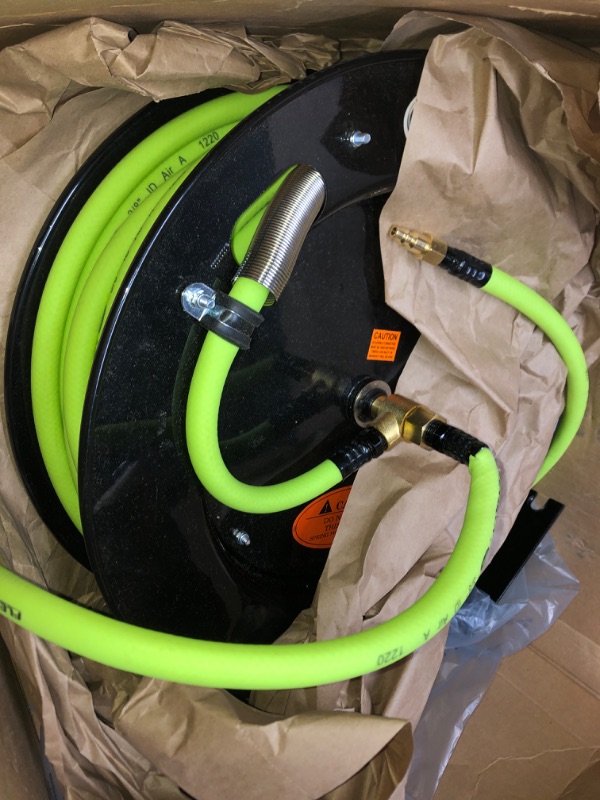 Photo 1 of Flexzilla Open Face Retractable Air Hose Reel, 3/8 in. x 25 ft., Heavy Duty, Lightweight, Hybrid, ZillaGreen - L8603FZ 3/8" (inches) x 25' (feet) Hose Reel