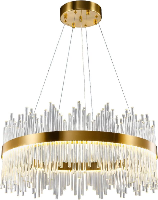 Photo 1 of ***USED LIKE NEW***WABON Modern Crystal Chandelier, Round Crystal Gold LED Hanging Ceiling Light, TBedroom, D23.62 inch Gold D23.6''