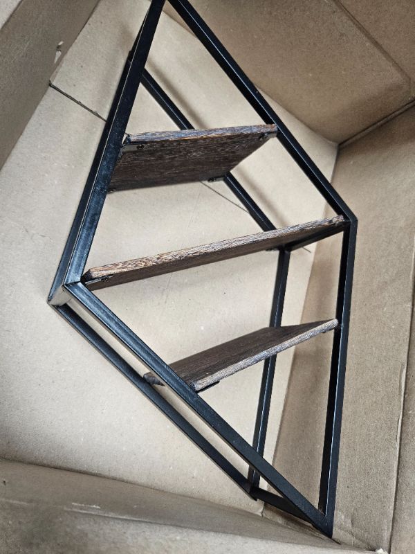 Photo 1 of Admired By Nature 4 3 Tier Matte Black Metal Display Shelf, Wall Mounted Diamond Shaped Rack Diamond Black Shelf