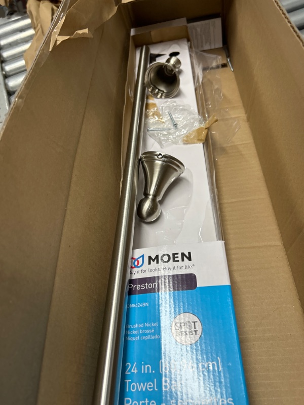 Photo 2 of **see notes**Moen DN8424BN Preston Collection 24-Inch Bathroom Single -Towel Bar, Brushed Nickel Brushed Nickel 1 Pack Bar