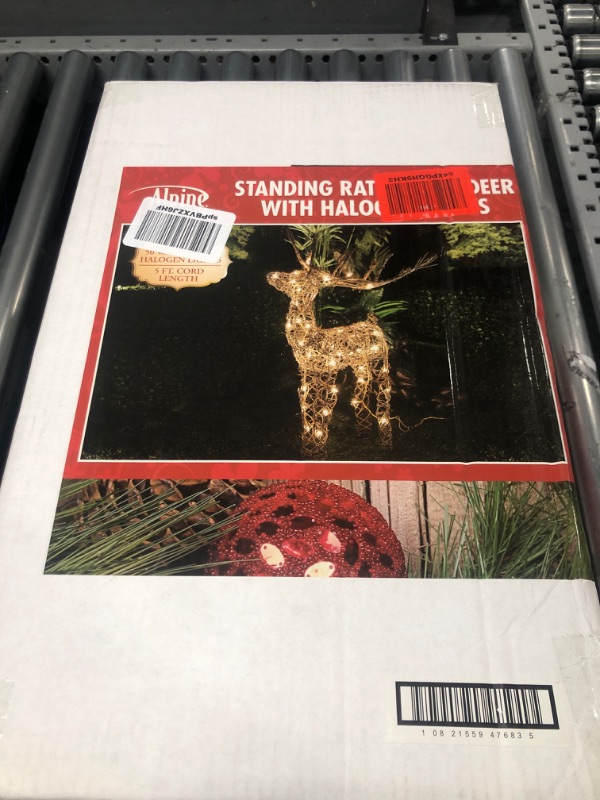 Photo 1 of Alpine Corporation Rattan Reindeer Indoor Outdoor Sculpture with Halogen Lights, Brown