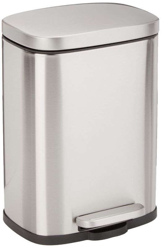 Photo 3 of Amazon Basics 5 Liter / 1.3 Gallon Soft-Close, Smudge Resistant Trash Can with Foot Pedal - Brushed Stainless Steel, Satin Nickel Finish 5L / 1.3 Gallon