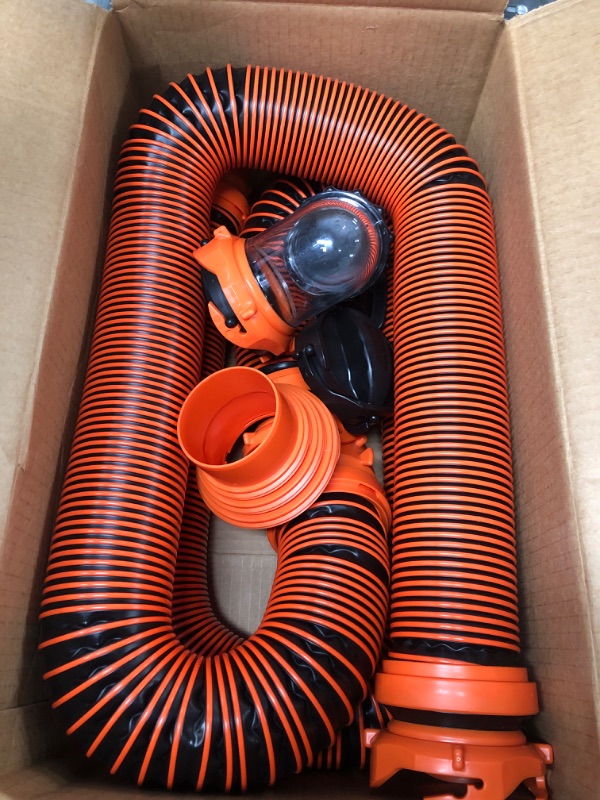 Photo 2 of Camco RhinoEXTREME 20ft RV Sewer Hose Kit, Includes Swivel Fitting and Translucent Elbow with 4-In-1 Dump Station Fitting, Crush Resistant, Storage Caps Included - 39867