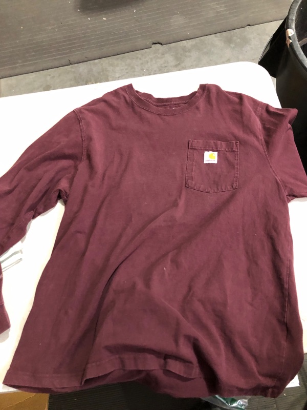 Photo 2 of **MINOR DAMAGE STAINS ON SLEEVES**
Carhartt Men's Loose Fit Heavyweight Long-Sleeve Pocket T-Shirt SIZE Large Port