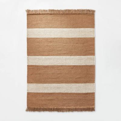 Photo 1 of 3'x5' Highland Hand Woven Striped Jute/Wool Rug Tan - Threshold Designed with Studio McGee
