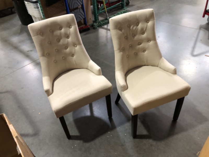 Photo 1 of ***DAMAGED - TORN - SEE COMMENTS***
COLAMY Wingback Upholstered Dining Chairs Set of 2, Fabric Side, Beige