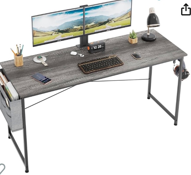 Photo 1 of 55 Inch Computer Desk, Home Office Desk, Simple Modern Large Desk for Bedroom, Writing Desk with Storage Bag, Study Table for Students, Grey Oak    