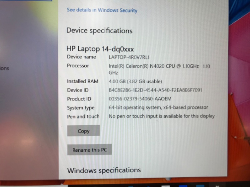 Photo 5 of HP 14-Inch HD Display Intel Celeron 4GB RAM 64GB eMMC Win 10 Laptop (Pale Gold)
