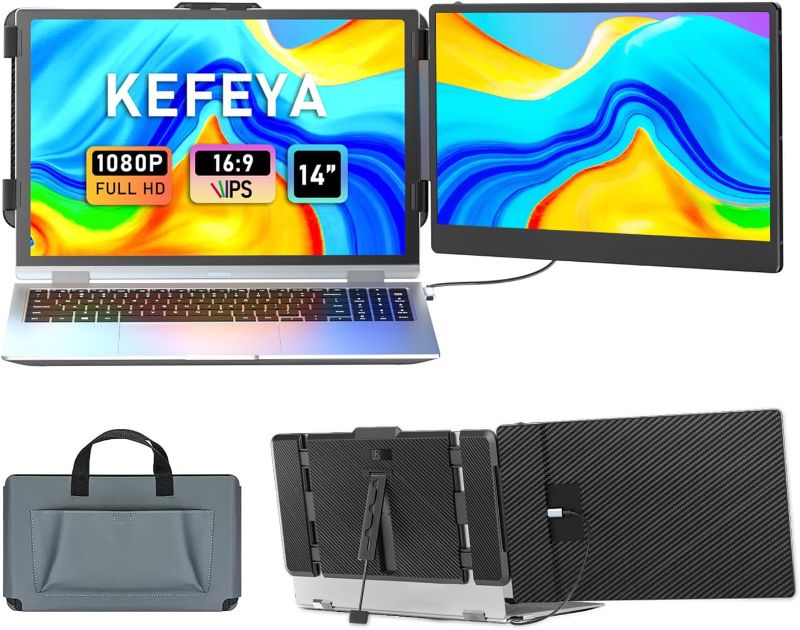 Photo 1 of KEFEYA S1 Dual Portable Laptop Screen Extender, Laptop Monitor Extender Second Screen 1080P FHD IPS, Portable Monitor For Laptop 13-17.3" With USB-C/HDMI Port, Plug N Play For Windows/Mac/Android/Switch/PS5
