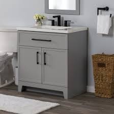 Photo 1 of ***CHIPPED AND CRACKED - SEE PICTURES - NO PACKAGING - NO SINK HARDWARE***
Style Selections Potter 30-in Gray Single Sink Bathroom Vanity with White Cultured Marble Top