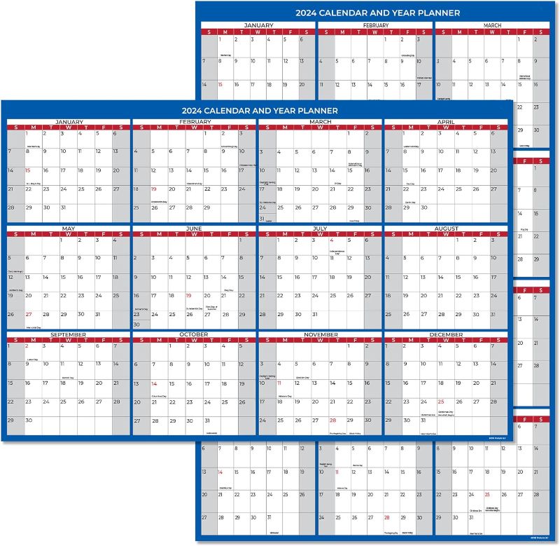 Photo 1 of 2024 Wall Calendar Monthly Large Wet & Dry Erase Laminated, Size 24" x 36", 12 Month Annual Yearly Wall Planner, Reversible, Horizontal/Vertical
