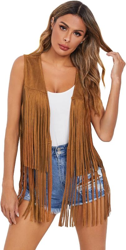 Photo 1 of Verdusa Women's Tassel Sleeveless Vest 70s Hippie Faux Suede Fringe Jacket Cardigan SIZE LARGE 
